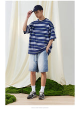 【330グラム】ブルーボーダーコットンTシャツ U3573 - SINCEUMM