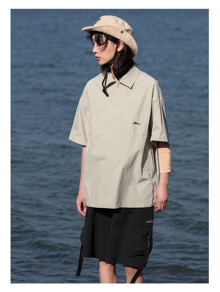 half zip nylon polo shirt N3629 – SINCEUMM