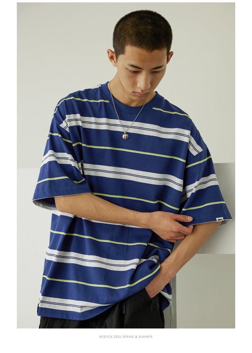 330G] Blue border cotton T-shirt N3573 – SINCEUMM