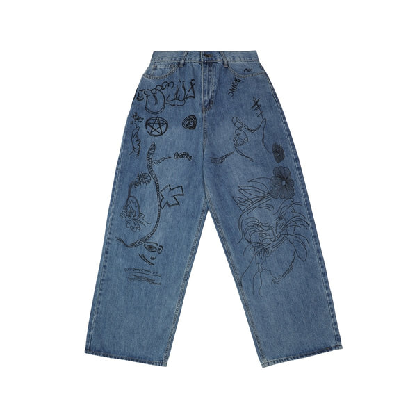 High Waist Graffiti Pattern Jeans U20 - SINCEUMM