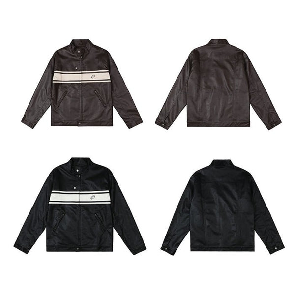 Bicolor stand collar PU leather jacket U62 - SINCEUMM